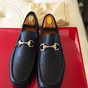Salvatore Ferragamo black leather loafers, size 12